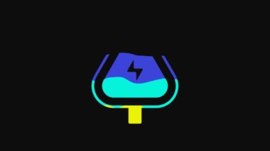 Yellow High voltage sign icon isolated on black background. Danger symbol. Arrow in triangle. Warning icon. 4K Video motion graphic animation.