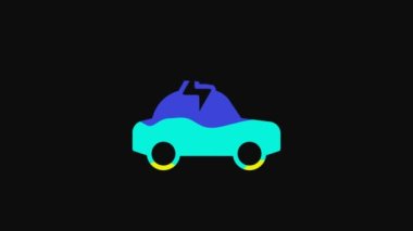 Yellow Electric car and electrical cable plug charging icon isolated on black background. Renewable eco technologies. 4K Video motion graphic animation.