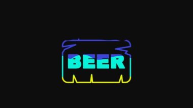 Siyah arkaplanda bira simgesi olan Sarı Sokak tabelası. Reklamlar için uygun bar, kafe, bar, restoran. 4K Video hareketli grafik canlandırması.