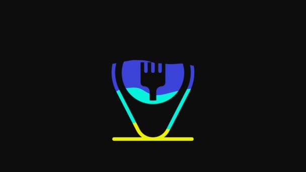 Yellow Cafe Restaurant Location Icon Isolated Black Background Fork Eatery — Stockvideo