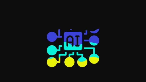 Yellow Neural Network Icon Isolated Black Background Artificial Intelligence Video — Stockvideo