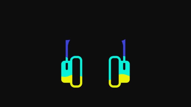 Yellow Headphones Icon Isolated Black Background Earphones Concept Listening Music — Vídeo de Stock