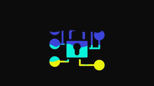 Yellow Cyber Security Icon Isolated Black Background Closed Padlock Digital — Vídeo de Stock