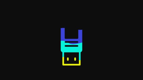 Yellow Usb Flash Drive Icon Isolated Black Background Video Motion — Stock Video