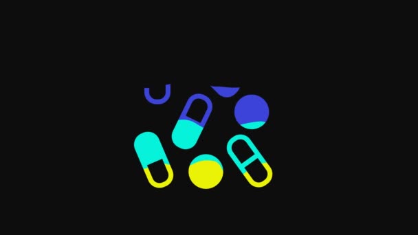 Yellow Medical Pill Bottle Biohacking Icon Isolated Black Background Pharmacy — Vídeos de Stock