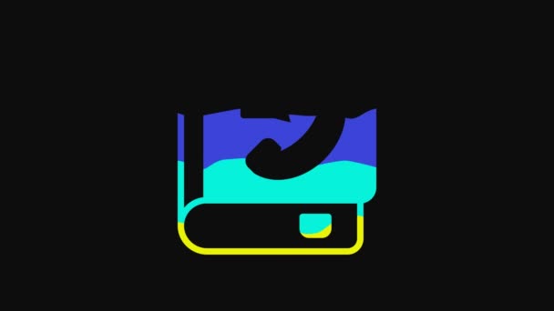Yellow Phone Book Icon Isolated Black Background Address Book Telephone — 图库视频影像