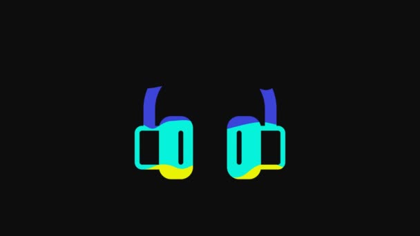 Yellow Headphones Icon Isolated Black Background Earphones Concept Listening Music — Vídeo de stock