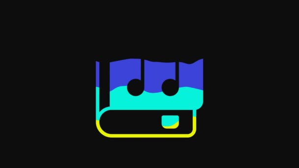 Icono Audio Libro Amarillo Aislado Sobre Fondo Negro Nota Musical — Vídeo de stock