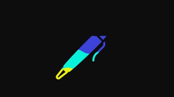 Yellow Pen Icon Isolated Black Background Video Motion Graphic Animation — Stockvideo