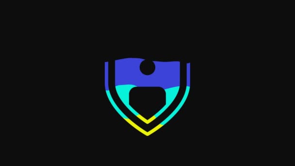 盾のアイコンが黒の背景に隔離されたイエロー生命保険 セキュリティ 安全性 保護の概念 4Kビデオモーショングラフィックアニメーション — ストック動画