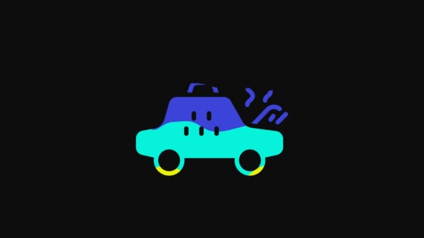 Yellow Broken taxi car icon isolated on black background. 4K Video motion graphic animation.