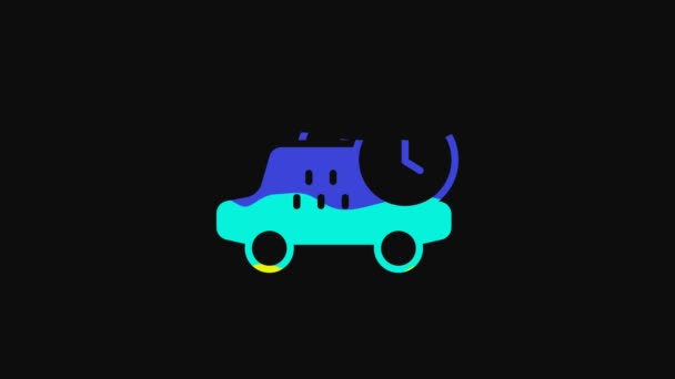 Yellow Taxi Waiting Time Icon Isolated Black Background Car Deadline — Stock Video