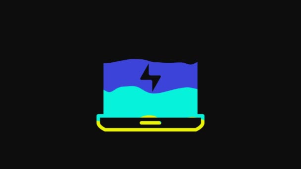 Žlutý Notebook Ikona Izolované Černém Pozadí Počítačový Sešit Prázdnou Tabulkou — Stock video