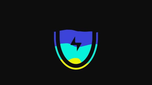 Yellow Lightning Shield Icon Isolated Black Background High Voltage Shield — Vídeos de Stock