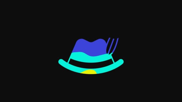 Yellow Oktoberfest Hat Icon Isolated Black Background Hunter Hat Feather — Vídeo de Stock