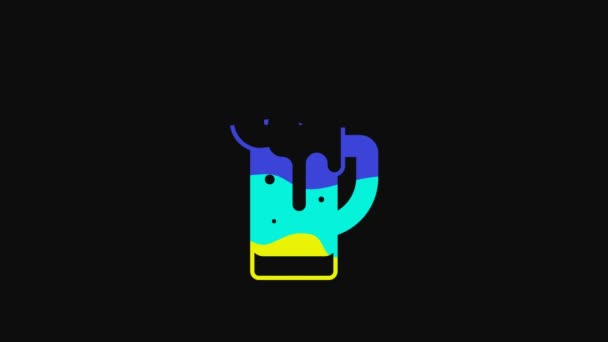Yellow Glass Beer Icon Isolated Black Background Video Motion Graphic — Wideo stockowe