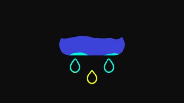 Yellow Cloud with rain icon isolated on black background. Rain cloud precipitation with rain drops. 4K Video motion graphic animation.