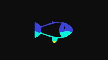 Yellow Fish icon isolated on black background. 4K Video motion graphic animation.