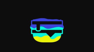 Yellow Burger icon isolated on black background. Hamburger icon. Cheeseburger sandwich sign. Fast food menu. 4K Video motion graphic animation.