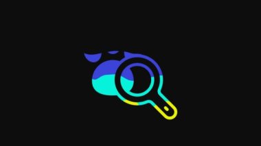 Yellow Paw search icon isolated on black background. Magnifying glass with animal footprints. 4K Video motion graphic animation.