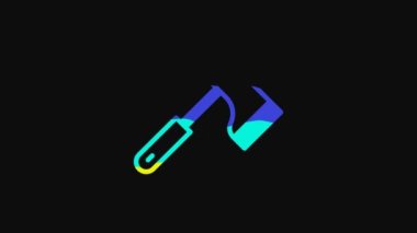 Yellow Wooden axe icon isolated on black background. Lumberjack axe. 4K Video motion graphic animation.