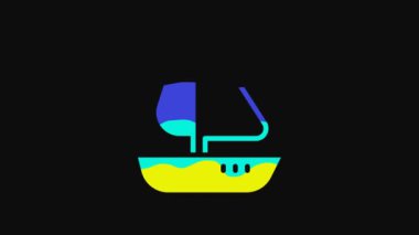 Yellow Yacht sailboat or sailing ship icon isolated on black background. Sail boat marine cruise travel. 4K Video motion graphic animation.