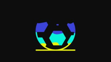Yellow Soccer football ball icon isolated on black background. Sport equipment. 4K Video motion graphic animation.