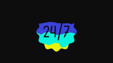 Yellow Clock 24 hours icon isolated on black background. All day cyclic icon. 24 hours service symbol. 4K Video motion graphic animation.