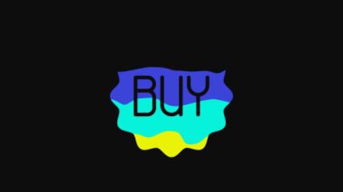 Yellow Buy button icon isolated on black background. 4K Video motion graphic animation.