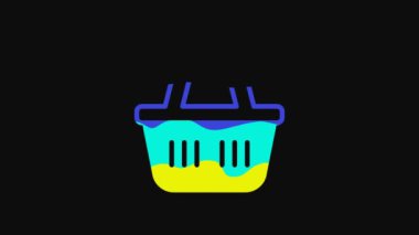 Yellow Shopping basket icon isolated on black background. Online buying concept. Delivery service sign. Shopping cart symbol. 4K Video motion graphic animation.