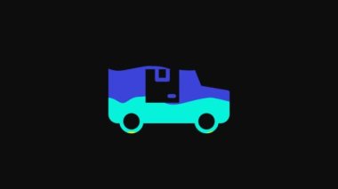 Yellow Delivery cargo truck vehicle icon isolated on black background. 4K Video motion graphic animation.