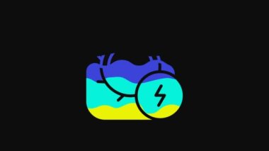 Yellow Water mill icon isolated on black background. Water wheel energy. Hydro power turbine wheel. 4K Video motion graphic animation.