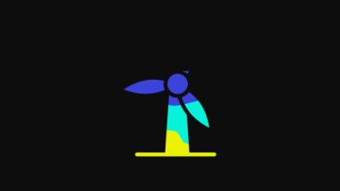 Yellow Wind turbine icon isolated on black background. Wind generator sign. Windmill for electric power production. 4K Video motion graphic animation.