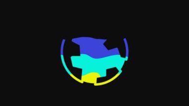 Yellow Earth globe icon isolated on black background. World or Earth sign. Global internet symbol. Geometric shapes. 4K Video motion graphic animation.