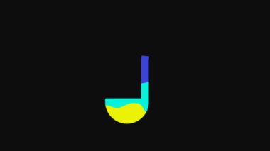 Yellow Kitchen ladle icon isolated on black background. Cooking utensil. Cutlery spoon sign. 4K Video motion graphic animation.