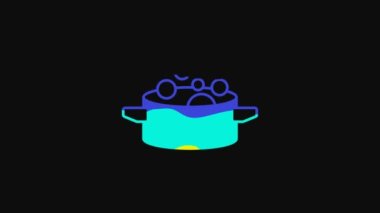 Yellow Cooking pot icon isolated on black background. Boil or stew food symbol. 4K Video motion graphic animation.