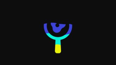 Yellow Fried eggs on frying pan icon isolated on black background. Fry or roast food symbol. 4K Video motion graphic animation.