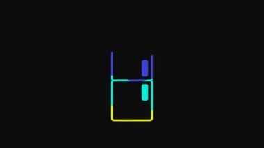Yellow Refrigerator icon isolated on black background. Fridge freezer refrigerator. Household tech and appliances. 4K Video motion graphic animation.