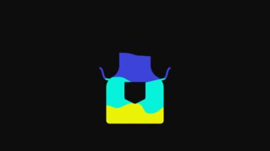 Yellow Kitchen apron icon isolated on black background. Chef uniform for cooking. 4K Video motion graphic animation.
