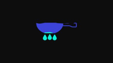 Yellow Frying pan on fire icon isolated on black background. Fry or roast food symbol. 4K Video motion graphic animation.