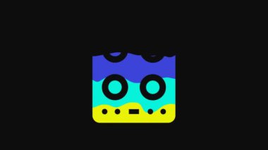 Yellow Gas stove icon isolated on black background. Cooktop sign. Hob with four circle burners. 4K Video motion graphic animation.