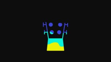 Yellow Guitar neck icon isolated on black background. Acoustic guitar. String musical instrument. 4K Video motion graphic animation.
