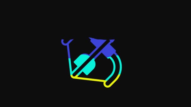 Yellow Medieval Bow Arrow Icon Isolated Black Background Medieval Weapon — Stock video