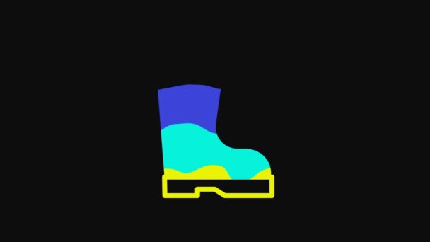Yellow Waterproof Rubber Boot Icon Isolated Black Background Gumboots Rainy — Stock video