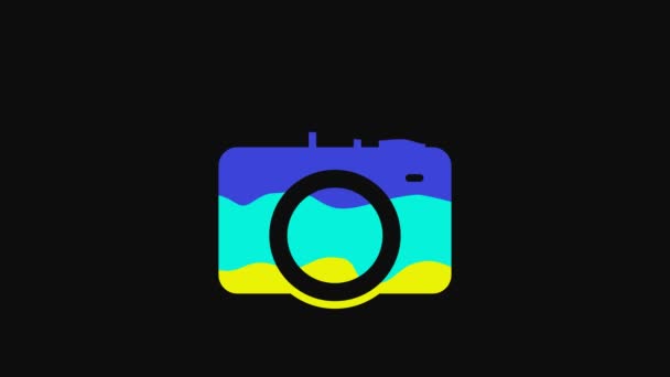 Yellow Photo Camera Icon Isolated Black Background Foto Camera Digital — Vídeo de stock