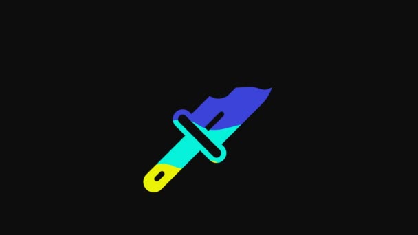 Yellow Hunter Knife Icon Isolated Black Background Army Knife Video — Vídeo de Stock