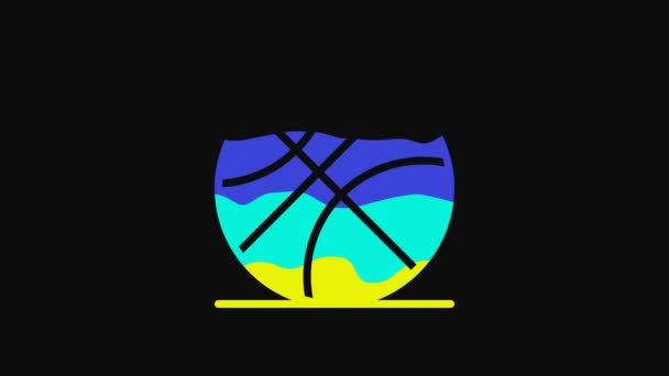 Κίτρινη Μπάλα Μπάσκετ Εικονίδιο Απομονώνονται Μαύρο Φόντο Αθλητικό Σύμβολο Γραφική — Αρχείο Βίντεο