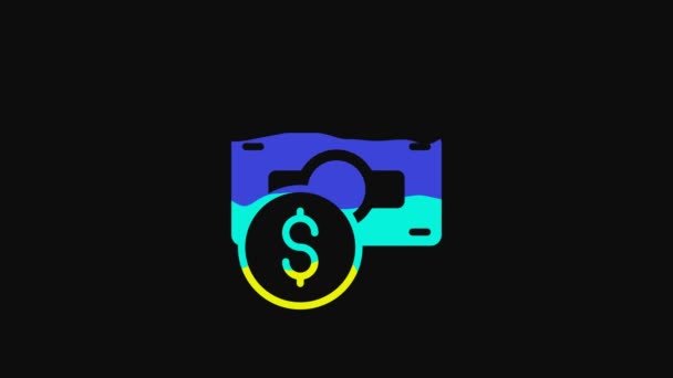 Yellow Stacks Paper Money Cash Icon Isolated Black Background Money — Vídeos de Stock