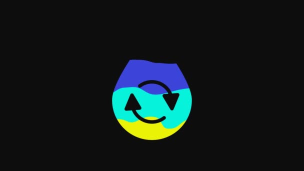 黄色循环清洁水图标隔离在黑色背景 滴水与标志回收 4K视频运动图形动画 — 图库视频影像