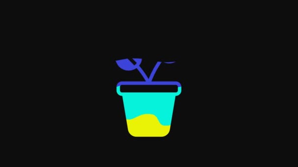 Yellow Plant Pot Icon Isolated Black Background Plant Growing Pot — 비디오